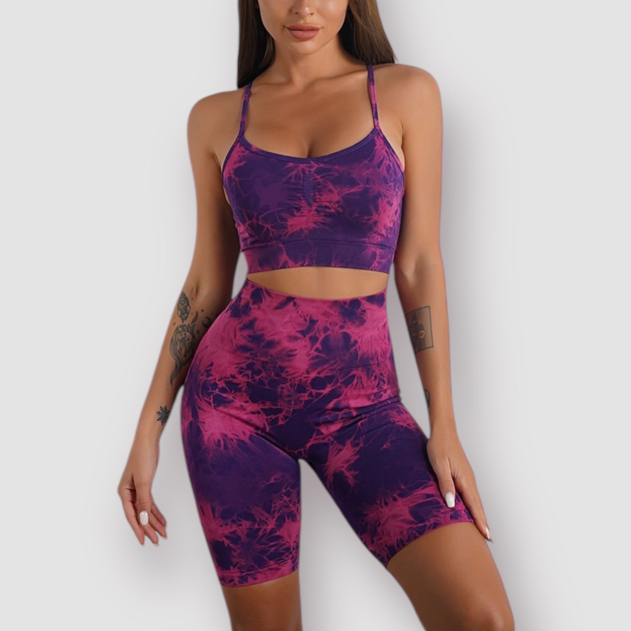 New Set Leggings & Top Marmo corti (Fucsia)